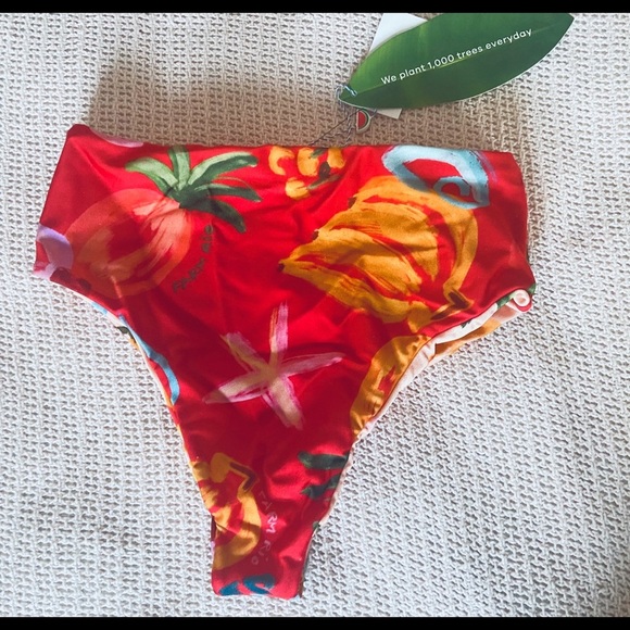 Farm Rio Mixed Fruits Ocean High-Waisted Bikini Bottom - Picture 7 of 12